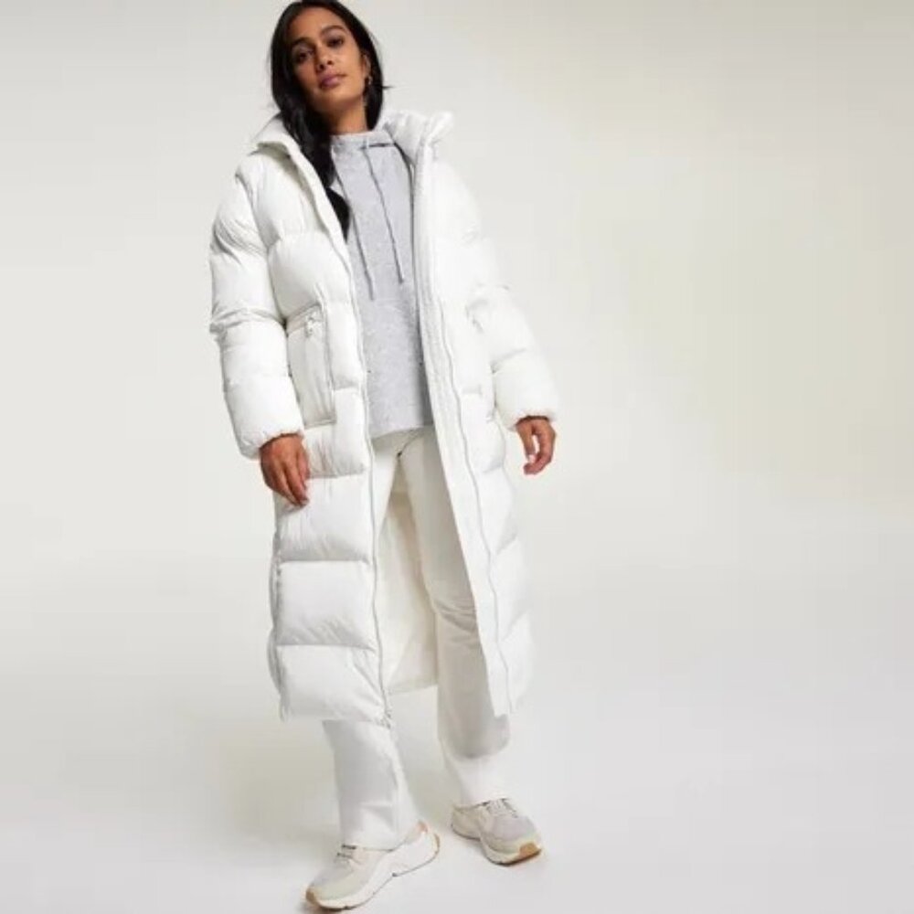 Calia Women's Outerwear Longline Snap Hooded Puffer Jacket, NWOT, Sz XS
